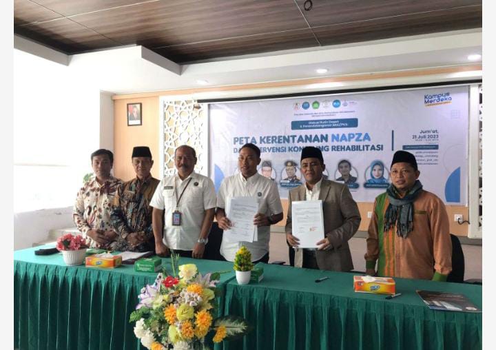 Penandatangan MoU UIN Mataram dengan BNN Provinsi NTB” kegiatan dirangkai dengan kegiatan diskusi dosen tetang “Peta Kerentanan NAPZA dan Intervensi Konseling Rehabilitasi”